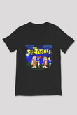 The Flintstones Taş Devri Siyah Unisex  V Yaka Tişört