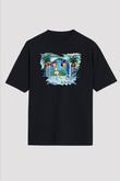 The Flintstones Taş Devri Siyah Unisex Oversize Tişört