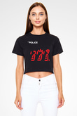 The Police Siyah Crop Top Tişört