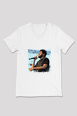 The Weeknd Baskılı Beyaz V Yaka Unisex Tişört