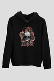 Therion Baskılı Unisex Siyah Kapüşonlu Sweatshirt