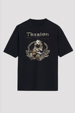 Therion Baskılı Unisex Siyah Oversize Tişört - Tshirt
