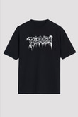 Therion Baskılı Unisex Siyah Oversize Tişört - Tshirt