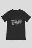 Therion Baskılı Unisex Siyah V Yaka Tişört - Tshirt