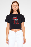 Think Outside Box Baskılı  Siyah  Crop Top Tişört