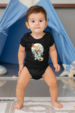 Tilki BaskılıSiyah  Bebek Body - Zıbın