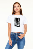 Times Square Beyaz  Crop Top Tişört