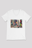 Times Square Beyaz Unisex V Yaka Tişört