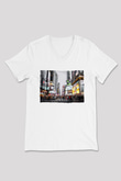 Times Square Beyaz Unisex V Yaka Tişört