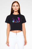 Times Square Siyah  Crop Top Tişört