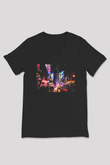 Times Square Siyah Unisex V Yaka Tişört