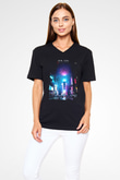 Times Square Siyah Unisex V Yaka Tişört