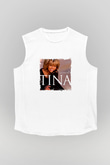 Tine Turner Baskılı Unisex Beyaz Kolsuz Tişört