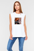 Tine Turner Baskılı Unisex Beyaz Kolsuz Tişört