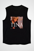 Tine Turner Baskılı Unisex Siyah Kolsuz Tişört