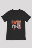 Tine Turner Baskılı Unisex Siyah V Yaka Tişört