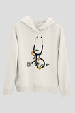 Tıp Bayramı Baskılı Beyaz Unisex Kapüşonlu Sweatshirt