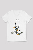 Tıp Bayramı Baskılı Beyaz Unisex V Yaka Tişört - Tshirt