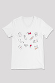 Tıp Bayramı Baskılı Beyaz Unisex V Yaka Tişört - Tshirt