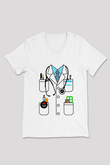 Tıp Bayramı Baskılı Beyaz Unisex V Yaka Tişört - Tshirt