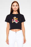 Tıp Bayramı Baskılı Siyah Crop Top Kadın Tişört - Tshirt