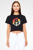 Tıp Bayramı Baskılı Siyah Crop Top Kadın Tişört - Tshirt