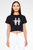 Tıp Bayramı Baskılı Siyah Crop Top Kadın Tişört - Tshirt