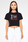 Tıp Bayramı Baskılı Siyah Crop Top Kadın Tişört - Tshirt