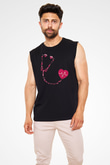 Tıp Bayramı Baskılı Unisex Siyah Kolsuz Tişört - Tshirt