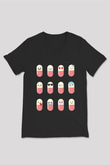 Tıp Bayramı Baskılı Unisex Siyah V Yaka Tişört - Tshirt