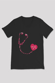 Tıp Bayramı Baskılı Unisex Siyah V Yaka Tişört - Tshirt