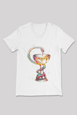 Tıp Sembolü Yılan Baskılı Unisex V Yaka Beyaz Tişört - Tshirt