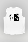 Tom Waits Baskılı Beyaz Unisex Kolsuz Tişört - Tshirt