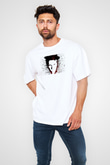 Tom Waits Baskılı Beyaz Unisex Oversize Tişört - Tshirt