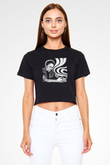 Tom Waits Baskılı Siyah Crop Top Kadın Tişört - Tshirt