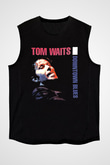 Tom Waits Baskılı Unisex Siyah Kolsuz Tişört - Tshirt