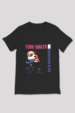 Tom Waits Baskılı Unisex Siyah V Yaka Tişört - Tshirt