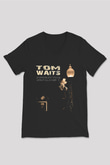 Tom Waits Baskılı Unisex Siyah V Yaka Tişört - Tshirt