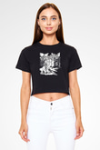 Total Chaos Baskılı Siyah Crop Top Kadın Tişört - Tshirt