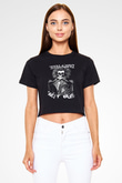 Total Chaos Baskılı Siyah Crop Top Kadın Tişört - Tshirt
