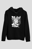 Total Chaos Baskılı Unisex Siyah Kapüşonlu Sweatshirt