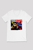 Transformers Beyaz Unisex  V Yaka Tişört