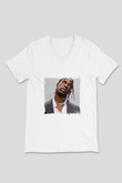 Travis Scott Baskılı Beyaz V Yaka Unisex Tişört