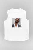 Travis Scott Baskılı Unisex Beyaz Kolsuz Tişört