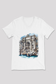 Trevi Çeşmesi Beyaz Unisex V Yaka Tişört T-Shirt