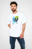 Triathlon Baskılı Unisex Beyaz Oversize Tişört - Tshirt
