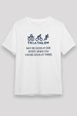 Triathlon Baskılı Unisex Beyaz Tişört - Tshirt