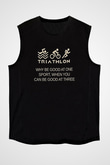 Triathlon Baskılı Unisex Siyah Kolsuz Tişört