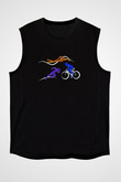 Triathlon Baskılı Unisex Siyah Kolsuz Tişört