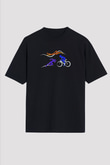 Triathlon Baskılı Unisex Siyah Oversize Tişört